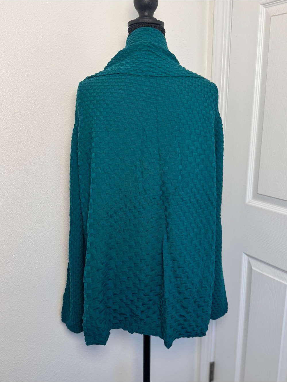 Lafayette 148 New York 2X Teal Super 120s Wool Open Front Textured Cardigan - Picture 3 of 6